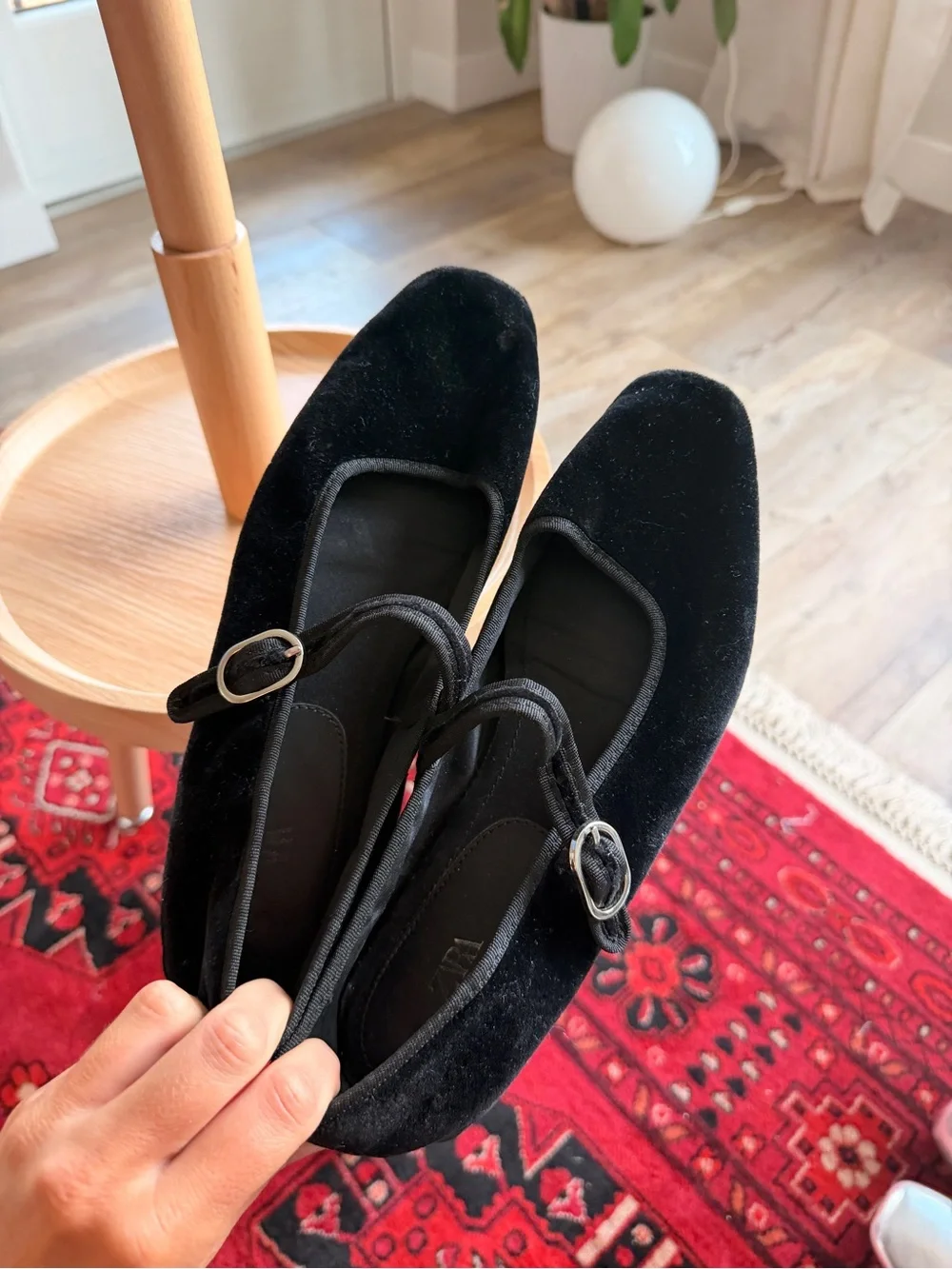 Zara Black Velvet Mary Jane Flats with Buckle